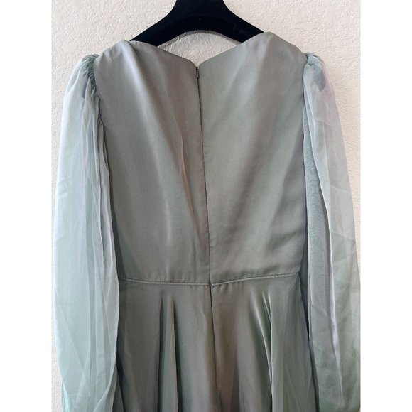 Mac Duggal Size 4 Sheer Blouson Sleeve Sage Green  Gown 67873 Dress Sold Out - Picture 9 of 14